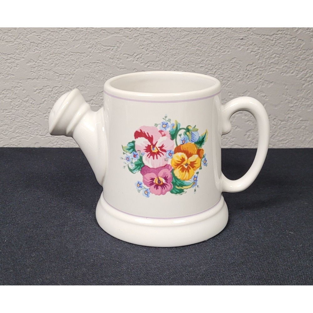 Vintage 1980s/90s Hallmark "Pansies Stand for Thoughts" Watering Can Ceramic Mug